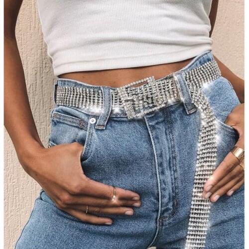 Ladies Shiny Crystal Wide Chain Belt All-Match Bling Square Buckle Wide Chain Full Diamond Luxury Belt Decorative Accessories