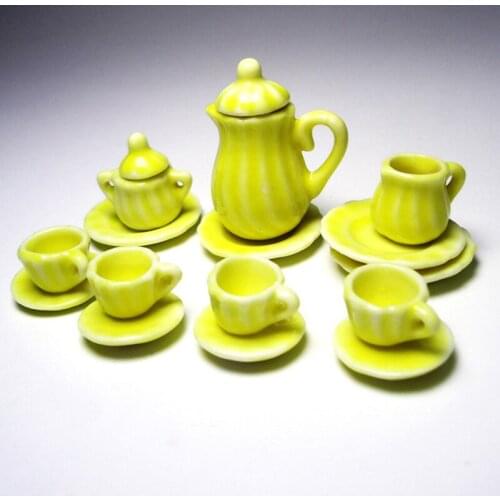 1:12 Dollhouse furniture toy dolls miniature green Ceramic Tea sets mini kitchen tableware pretend play toys for girls gifts
