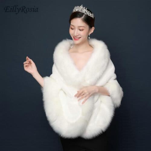 2018 Women Bolero Bridal Shawl Faux Fur Wrap Bolero Wedding Capes Evening Winter Ivory Bridal Warm Bolero Bridesmaid Cover Up