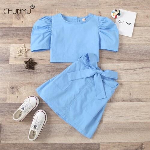 2021 New Girls Clothes Sets For Kids O-neck Puff Sleeve Cardigan Top + Skirt 2 pcs Clothes Sets Toddler Girl Summer Clothes Sets
