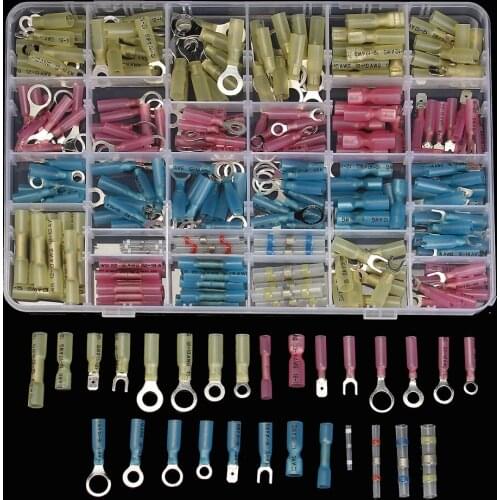 260pcs Assorted Heat Shrink Tube Terminal Assorted Wire Connectors Butt Marine Ring Fork Spade Crimp Terminal Sleeve Cable