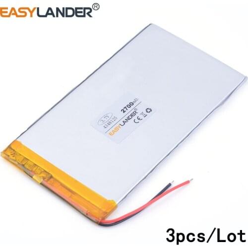 3pcs /Lot 3.7V 2700mAH 4348125 lithium Li ion polymer rechargeable battery for tablet pc power bank speaker pipo power bank PAD