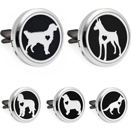 30mm Car Diffuser Locket Vent Clip Car Air Freshener Dog Essential Oil Aromatherapy Perfume Locket With 10pcs Pads Jewelry Gift