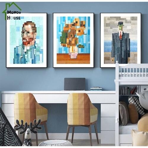 Abstract Famous Van Gsh Sunflower Self-portrait Canvas Painting Vintage Poster and Prints Picture Wall Art Decoration Home Decor