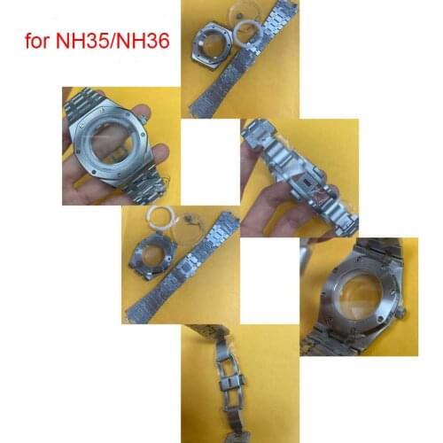 Watch Accessories 41mm Stainless Steel Watch Case + Strap Suitable for NH35A/NH36/4R36 Movement