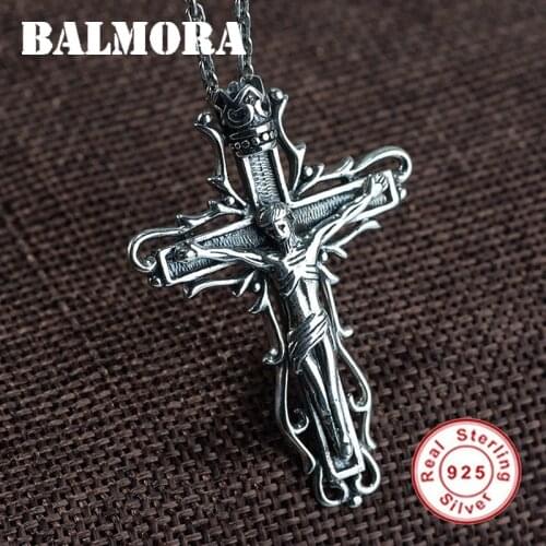 BALMORA 925 Sterling Silver Cross Pendant for Women Men Gift Fashion Punk Style Christian Jewelry Accessories Without a Chain
