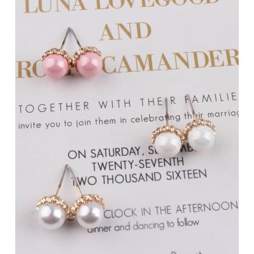 Free Shipping 60PCs Fashion Round Pearl Decorated Gold Tone Plated Metal Alloy Girls Earring Stud DIY Ornament Accessories Decor