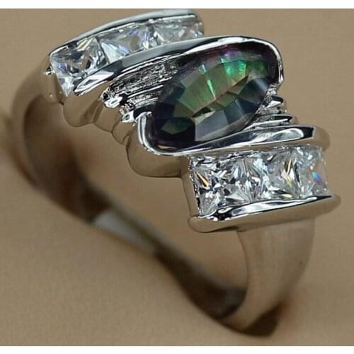 SHUNXUNZE big Hyperbole Engagement rings Jewelry & Accessories for women Rainbow Mystic Stone Rhodium Plated R3284 size 6 7 8 9