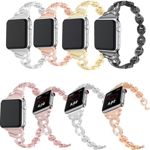 Luxury Watch Band for Apple Watch Series6 5 4 3 2 1 SE Diamond Stainless Steel Strap for IWatch 38 40MM 42MM 44MM Bands Bracelet