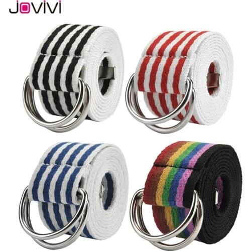 Jovivi 1 pc D-Ring Nylon Webbing Rainbow Belt Casual Stripes Waistband Korean Unisex Belts Fashion Men Women Pants Belt