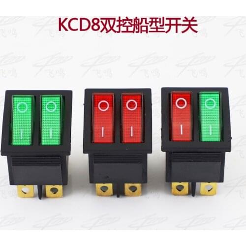 KCD2 Double Boat Rocker Switch 6 Pin On-Off With Green Red Light 20A 125VAC KCD8