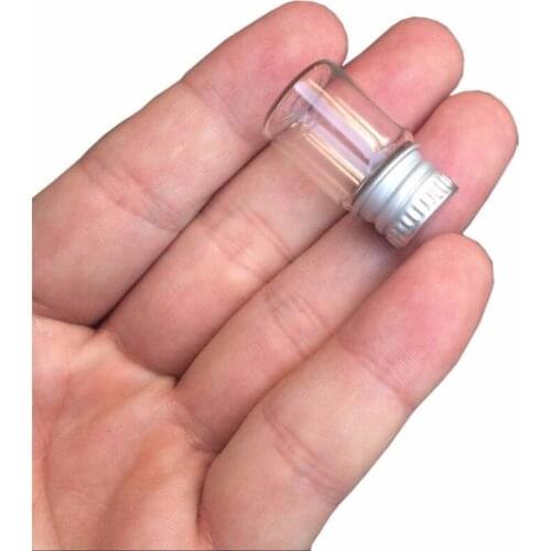 2ml Mini Glass Bottles Crafts Cute Bottles Aluminum Cover Empty Wishing Gift Bottles Jars Decorate 100pcs Free Shipping