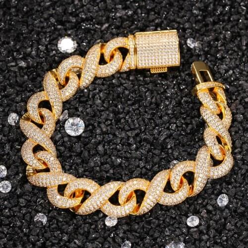 Copper Inlaid Zircon Hip Hop Mens Gold Bracelet Geometric Bracelet Ice Out Cuban Jewerly Braclete Chain Hip Hop For Men