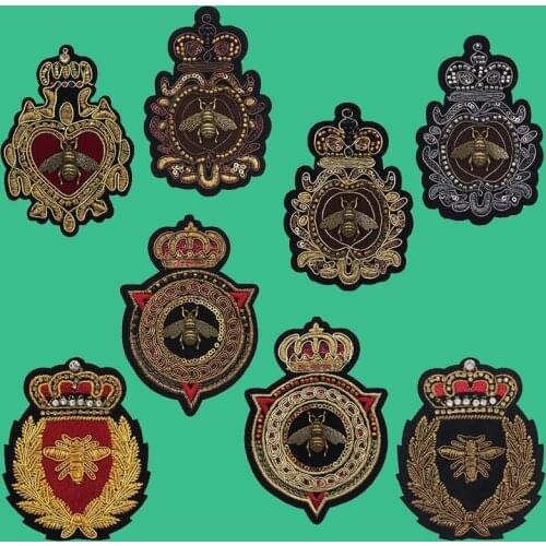 Metal Bee Beaded Patches Embroidery Crown Appliques Sew On Jacket Clothes Bag Hat Jeans Badges DIY Crafts