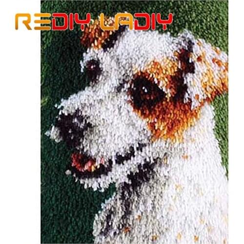 Latch Hook Rug Kits Crocheting Carpet Rug Puppy Dog Acrylic Yarn Pre-Printed Canvas Cushion Mat Crochet Wall Tapestry Crafts