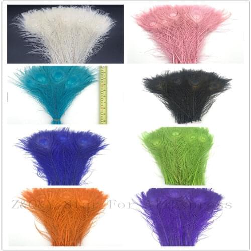 Natural 25--30CM (10-12 inches) peacock feather dyed light yellow 50-100 DIY craft jewelry show mask feather