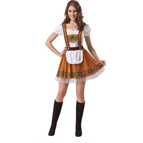 New Sexy Beer Girl Fancy Dress Orange Off the Shoulder Germany Oktoberfest Costume for Women Halloween Beer Maid Dress A293168