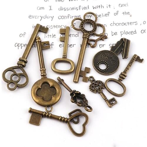 New Vintage Mixed Shape Keys Pendant Antique bronze Fit Bracelets Necklace Charms Pendant DIY Jewelry Findings Accessories