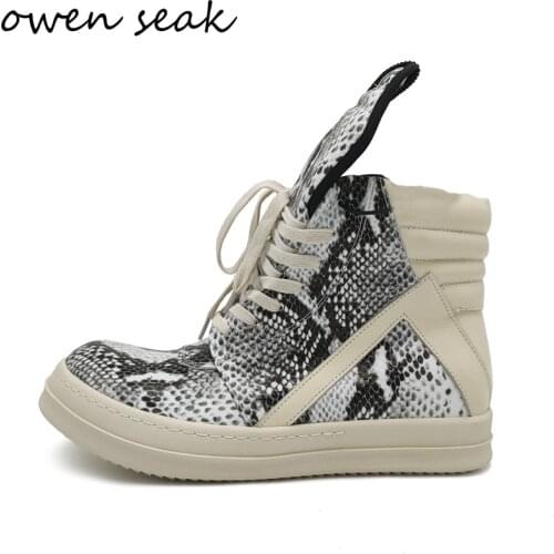 Owen Seak Men Shoes High Ankle Luxury Trainers Genuine Leather Winter Boots Lace Up Casual Sneaker Zip Flats Black White Shoes