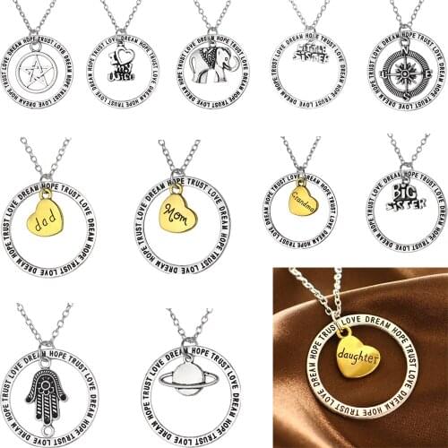 Family Friends Necklace Love Heart Circle Pendant Necklace Chain Sister Grandma Dad Mom Wife Lover Birthday Gifts Jewelry Charm