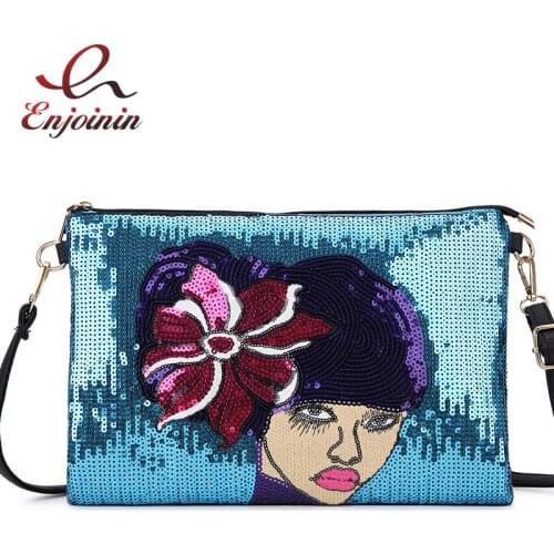 Sequined Flower Sexy Women Pattern Pu Leather Envelope Clutch Bag Crossbody Bag for Wome 2021 Shoulder Bag Purses and Handbags