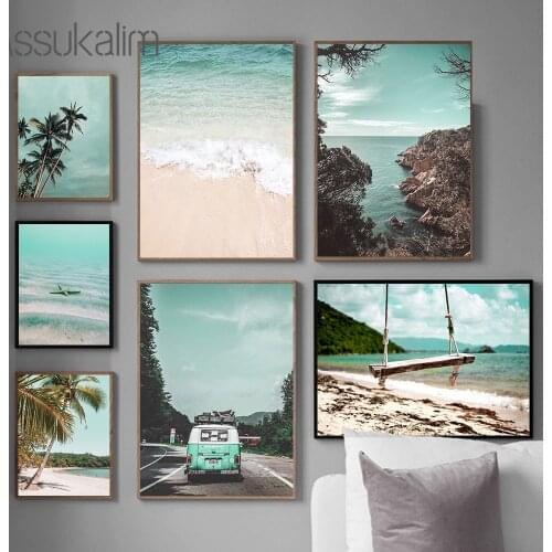 Ocean Posters Tropical Landscape Canvas Painting Road Bus Wall Art Poster Nordic Wall Pictures For Living Room Home Decoration