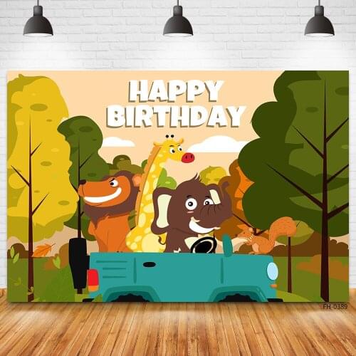 Custom Name Wild Animal Party Jungle Forest Woodland Birthday Photo Backdrops Newborn Baby Child Banner Photography Backgrounds