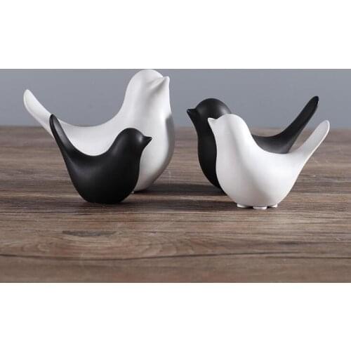 HOT creative ceramic animal figurines white and black bird figure statues ornaments handmade modern decorative crafts home decor