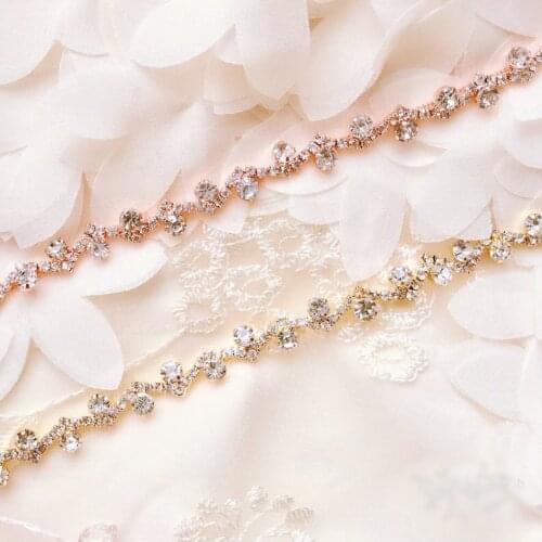 10Yards Stunning Crystal Rhinestone Trim Silver Gold Stone Chain Applique Bridal Dress Trimming Decoration Sewing Crafts