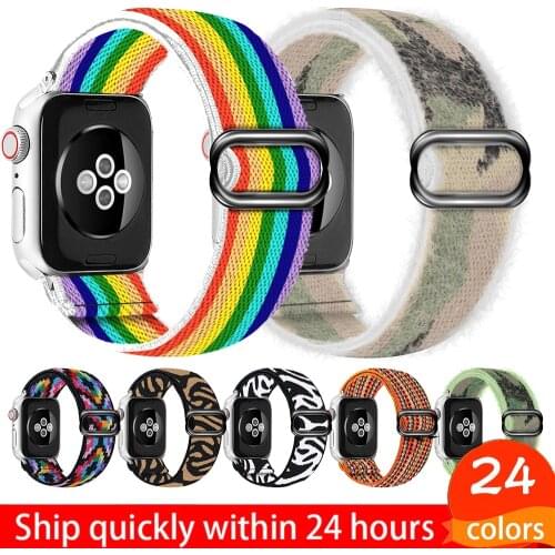 Soft and comfortable nylon Loop elastic buckle Apple watch band 38mm 42mm Series 6 SE 54321 For iWatch Strap Bohemia braid 44mm
