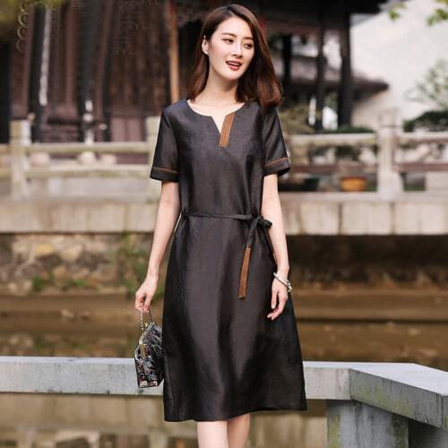 Silk xiangyunsha dress hyacinth silk large size womens skirt belt summer new