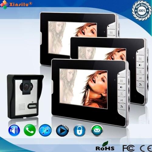 Shenzhen xinsilu 7inch TFT LCD color night vision CMOS camera one outdoor unit and three indoor unit video door phone for villa