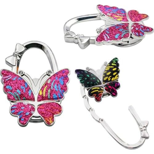 1Pc Folding Bag Handbag Tote Table Hanger Hook Holder Butterfly Pattern Hook