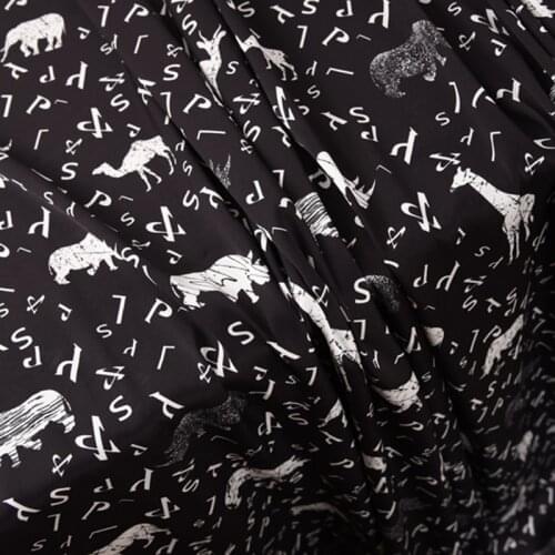 140CM Wide 21MM Animal Print 90% Silk 10% Lycra Stretch Black Heavy Silk Fabric for Blouse Dress Cheongsam H648