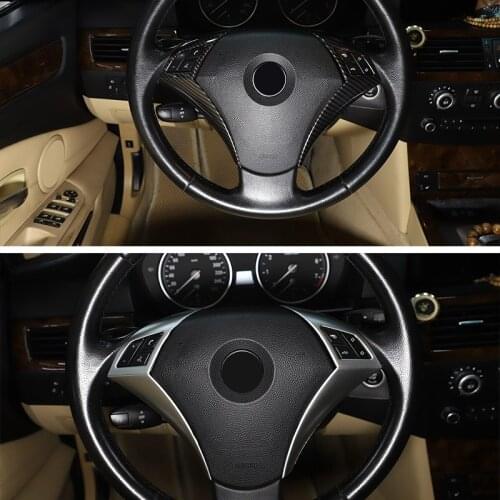 For BMW 5 Series E60 E61 03-10 ABS Carbon Fiber/Silver Car Steering Wheel Button Decoration Frame Trim Interior Car Accessories