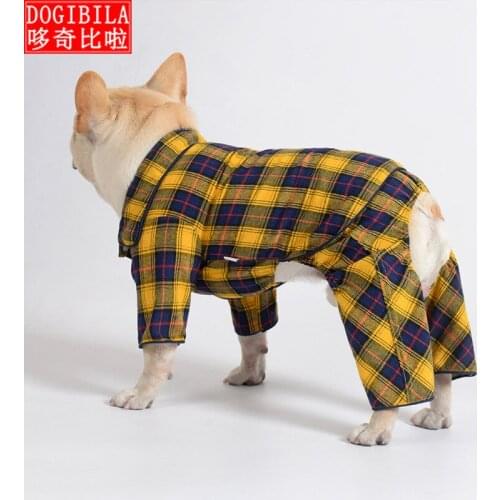 Spring new pet clothes cotton plaid shirt pants suit new trend dog clothes