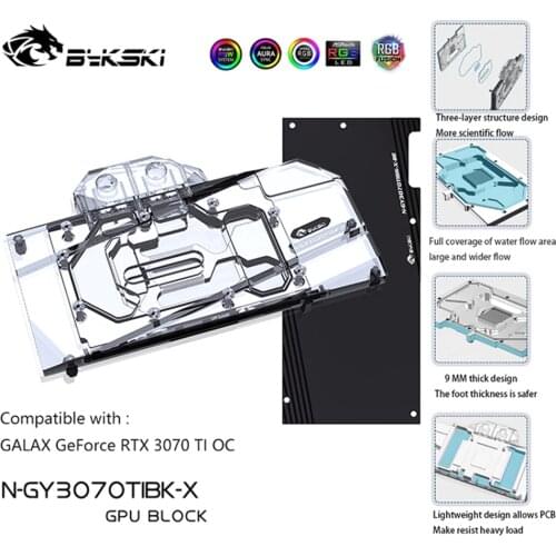 Bykski GPU Water Block For GALAX RTX 3070 Graphics Card / with Backplane Radiator Coolling / VGA Block,MB/SYNC N-GY3070TIBK-X