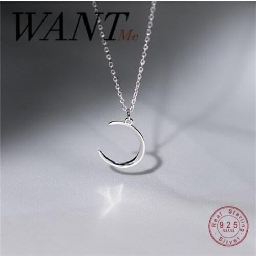 WANTME Real 925 Sterling Silver Korean Moon Pendant Link Chain Charm Necklace for Fashion Women Party Office Jewelry Accessories