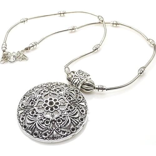 Tibetan silver color hollow out Pendant Amulet cord thread Necklace A1004