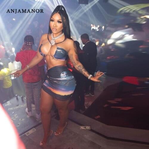 ANJAMANOR Sexy 2 Two Piece Set Birthday Outfits for Women Sexy Club Wear Mini Skirt and Crop Top Matching Sets D96-BG12