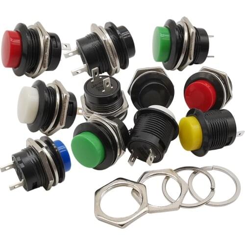 10Pcs 16mm Momentary Push Button Switch 6A/125VAC 3A/250VAC Round Switches R13-507 BLACK RED GREEN WHITE BLUE YELLOW