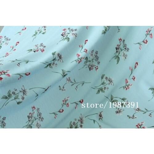 150cm width chiffon fabric small flowers pattern light blue background can see through for skirt suit-dress headband CH-7606
