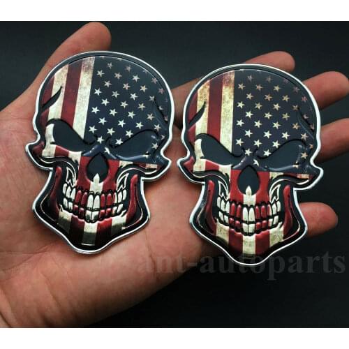 2pcs USA America Flag Skull Evil Car Rear Trunk Body Decal Sticker Badge Emblem