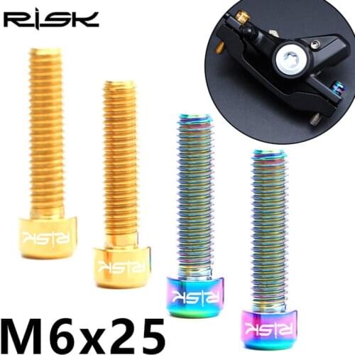 2pcs Risk Titanium M6*25mm Bicycle Bolts Extended MTB Road Bike Disc Brake Caliper Fixing Screws Cycling Oil Disc Brake Bolts