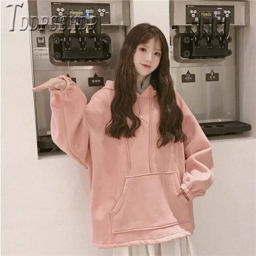 2019 Korean Preppy Style Fake Two Pieces Women Sweatshirt Loose Lining With Fluff Female Sweatshirts