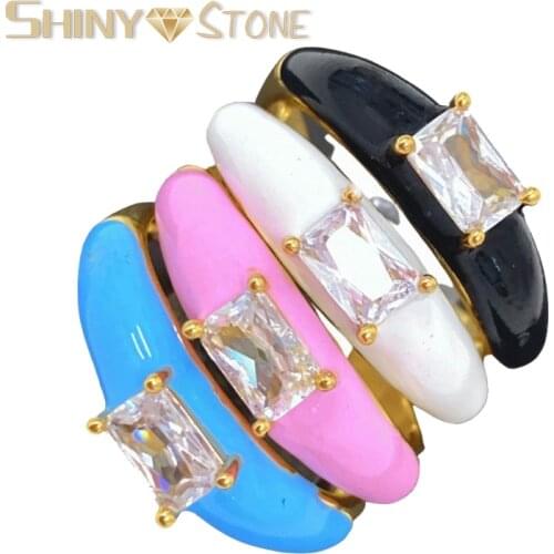 2021 Enamel Gold Color Neon Colorful Pink Blue White CZ Layered Lady Finger Ring Wedding Engagement Stackable Band Women Jewelry