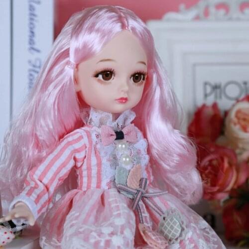 30cm Bjd Doll 1/6bjd Joint Body White Skin Full Set Long Hair Princess Skirt Girls Doll Birthday Gift Various Colors Kids Toys