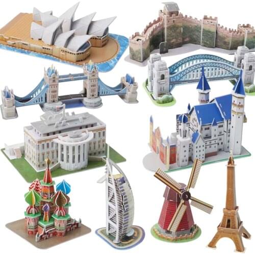 DIY 3D Jigsaw Puzzle World Eiffel London Bridge Great Wall Windmill Combination Building Model Children Puzzle Toy Gift For Kids