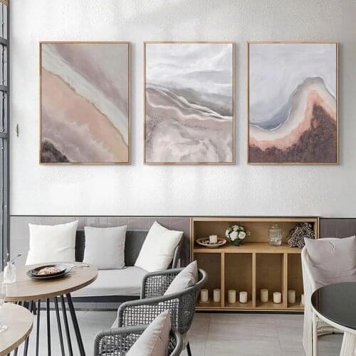 Abstract Wall Art Pink River Water Scenery Paintings Nordic Canvas Posters Prints for Living Room Bedroom Corridor Decoration