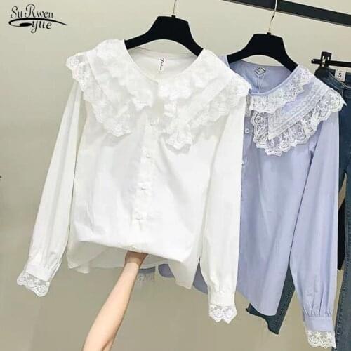 Blusas Spring 2021 Women Tops and Blouse Causal Cotton Shirt Long Sleeve Top Lace Blouse Fashion Women Shirts Chic Clothing new
